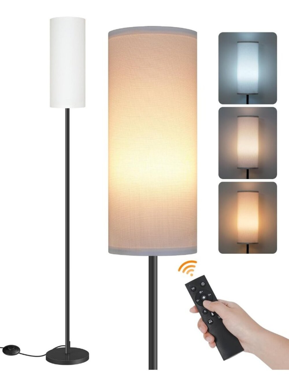 Dimmable Corner Floor Lamp with Remote & Foot Switch, Modern LED Lighting